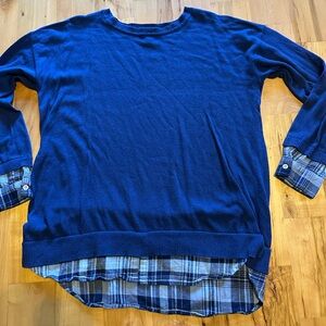 Blue Sweater with Faux Flannel